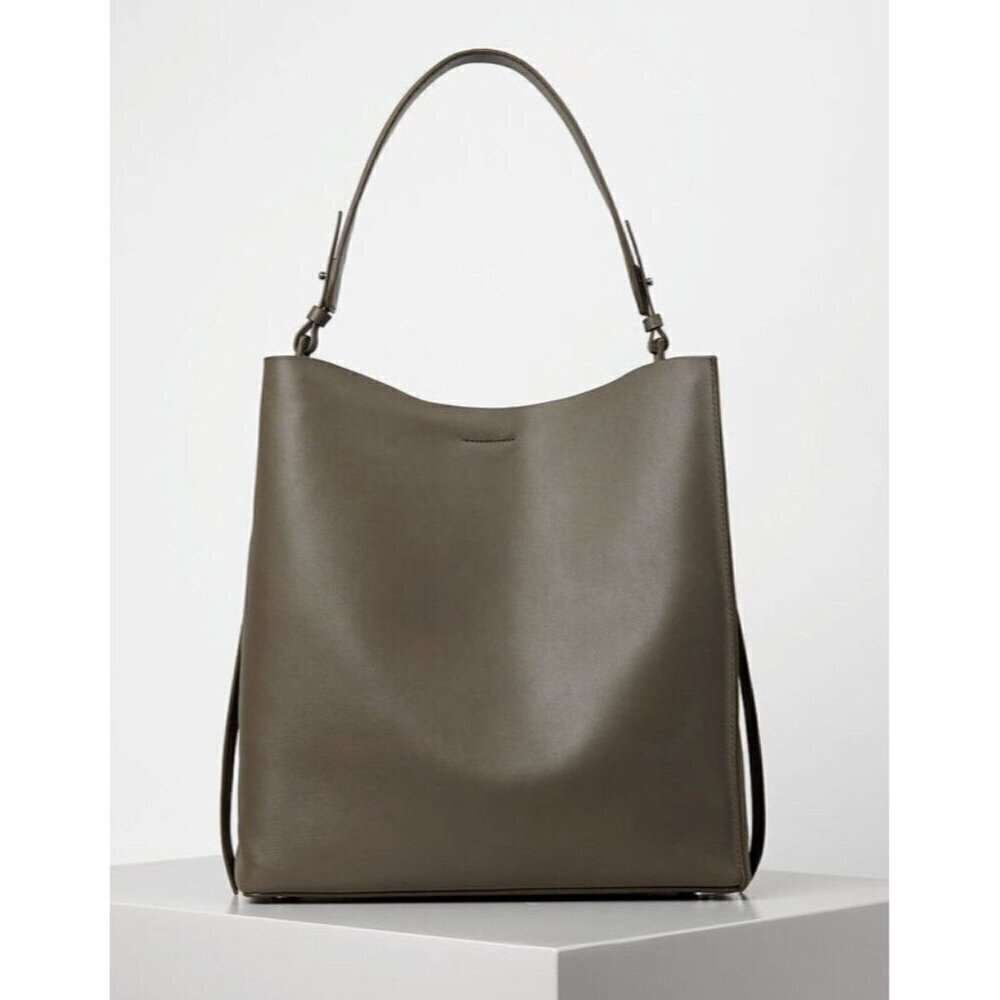 AllSaints North South Tote Grey Leather Minimalist Large Work Bag